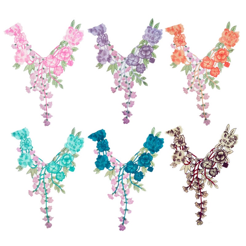 Costura con bordado de encaje de flores para ropa, apliques Diy, accesorio adhesivo para cuello de encaje para escote, parche para Scrapbooking, ropa