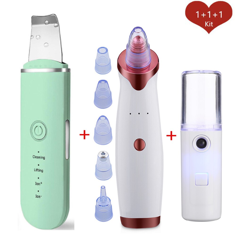 Ultrasonic Skin Scrubber Facial Peeling Pore Cleaner Exfoliator Face Blackhead Remover Spa Nano Sparyer Steamer: Set 11