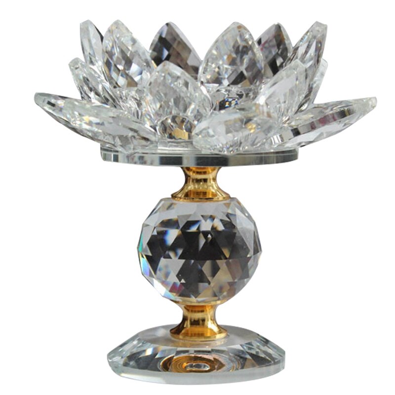 Bloque de vidrio flor de loto portavelas de Metal Feng Shui decoración del hogar candelabros grandes candelabros-blanco: Default Title
