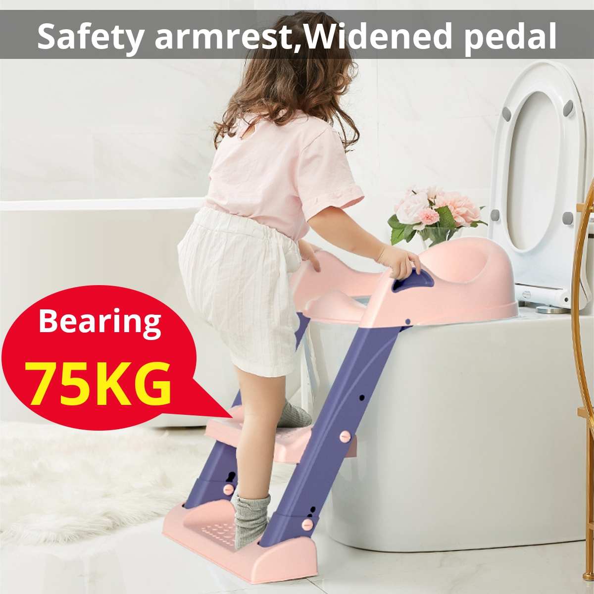 Sammenleggbar barnestol spedbarnspottesete babypotte med trinn og pute krakkestige til smålåve trygt toalettpotter