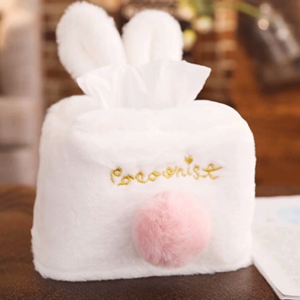 Holdbar rom plysj bil firkantet silkeskuff papirholder etui deksel serviett kawaii rosa hvit: Hvitt rektangel
