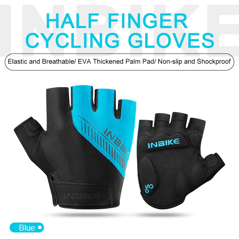 INBIKE Cycling Half Finger Gloves Summer Road Bike Gloves Men Women MTB Thickened Palm Pad Fitness Sports Bicycle Gloves BH008: Blue / XL