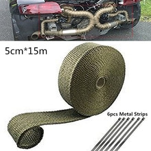 5Cm * 15M Auto Uitlaat Isolatie Wrap Tape Met 6 Stuks Metalen Strips Voor Auto Motorfiets Universele auto Accessoires