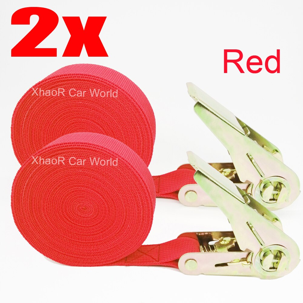 2 Pcs 5 Meter Spanbanden Verstelbare Cargo Bandjes Voor Auto Motor Fiets Ratchet Tie-Down Riem Voor Bagage tas Binden Riemen: Red