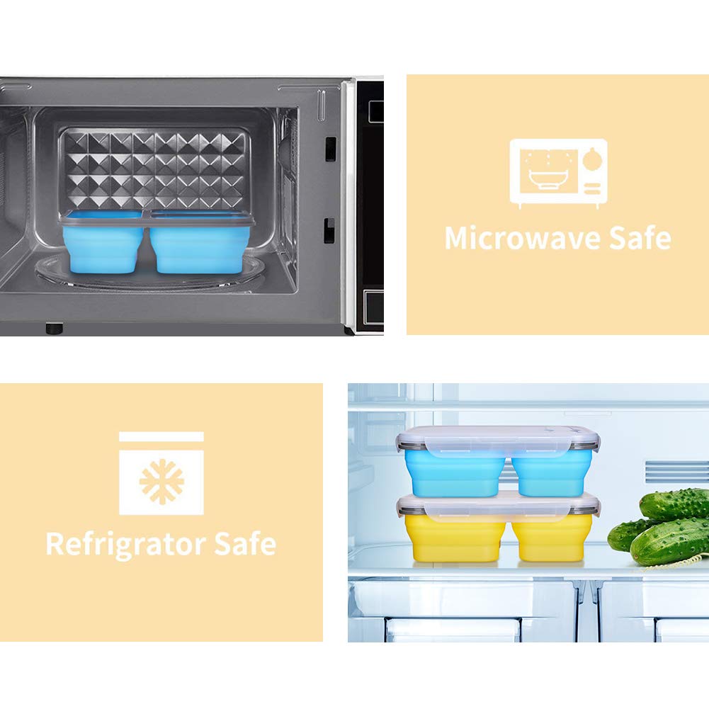 1100ml x 3 komory silikonowy składany obiad skrzynka kuchenny składany przenośny pojemnik bento pojemnik robić przechowywania żywności ekologiczny lunchbox