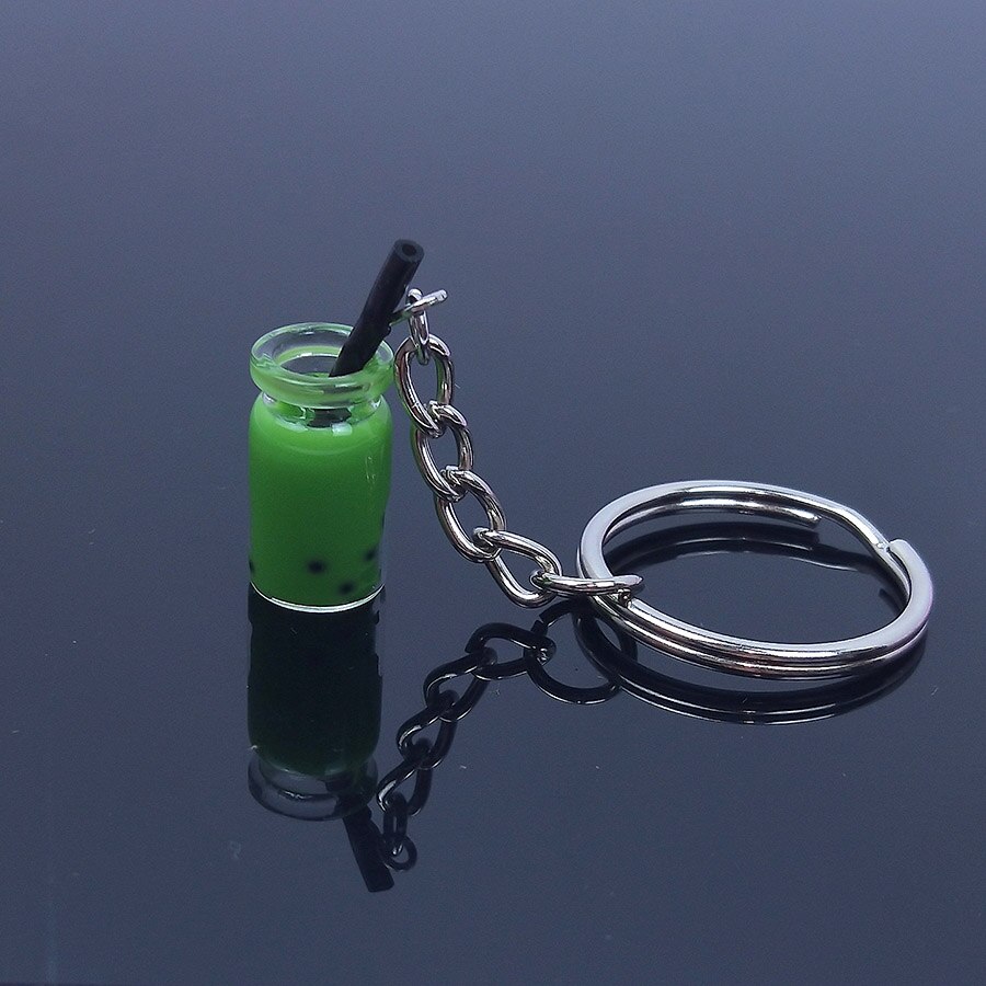 Acryl Leuke Sleutelhanger Parel Melk Thee Drinken Fles Wijn Glas Ijs Sleutelhanger Autosleutel Tas Hanger Koppels Vrouwen mannen Trinket: Green