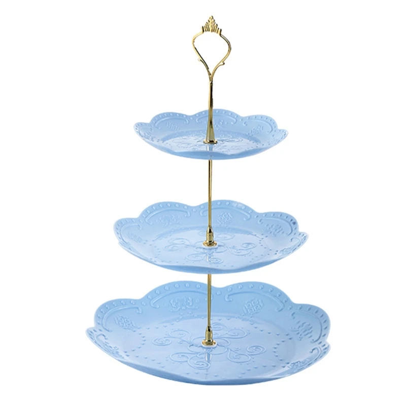 Detachable Cake Stand European Style 3 Tier Pastry Cupcake Fruit Plate Serving Dessert Holder Wedding Party Home Decor: Pink