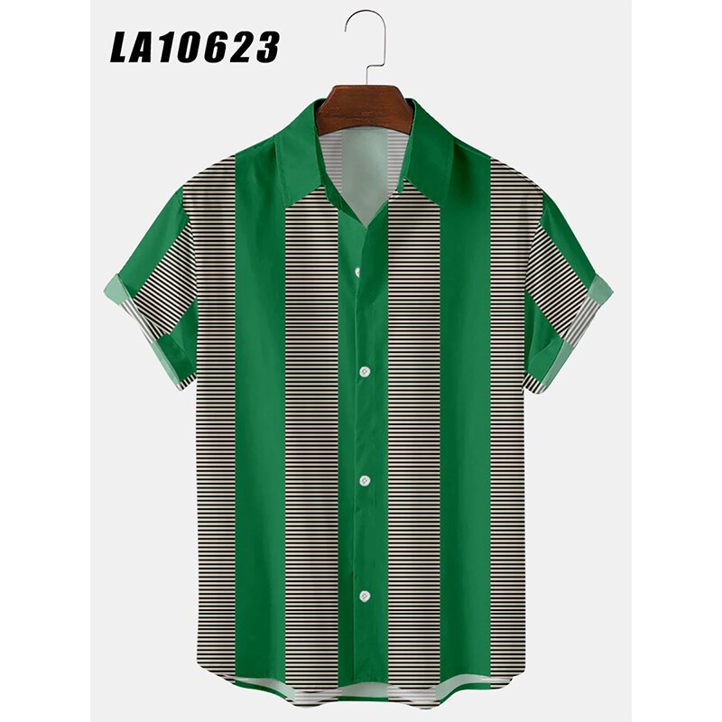 Zomer Shirts Voor Mannen Geel Gestreepte 3d Digital Printing Trend Losse Korte Mouwen Heren Shirts Top