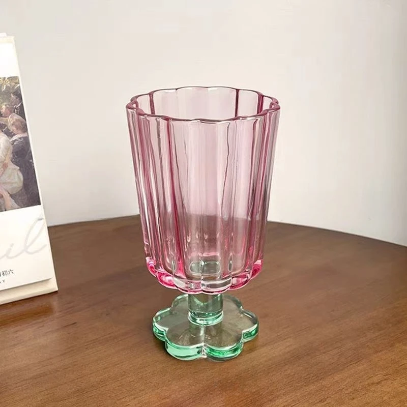 220ml Glass Colorful Flower Shaped Vase Plant Flower Arrangement Ornament Wine Glass Tea Drinking Glass Bar Drinkware Glass Cup: Pink