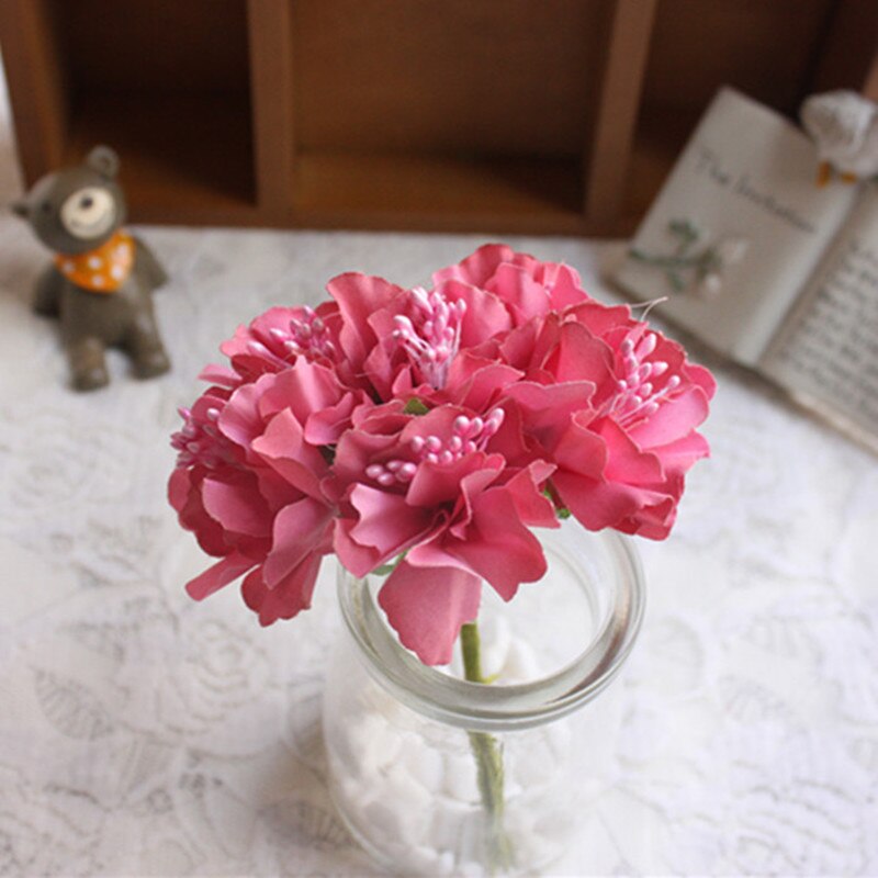 Mini Bouquet artificiel en soie rose 6 pièces/lot | Fleurs en papier pour décoration de mariage, fleurs pour Scrapbooking, boule de fleurs bricolage bon marché: Watermelon red