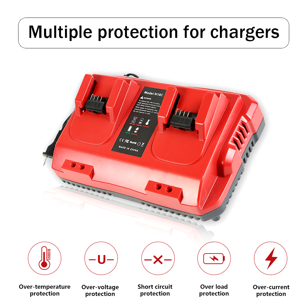 Suitable for Milwaukee M12 N12 lithium ion battery charger N124-4 charging 12A144W fast charging with USB and Typec output ports: WHITE / UK