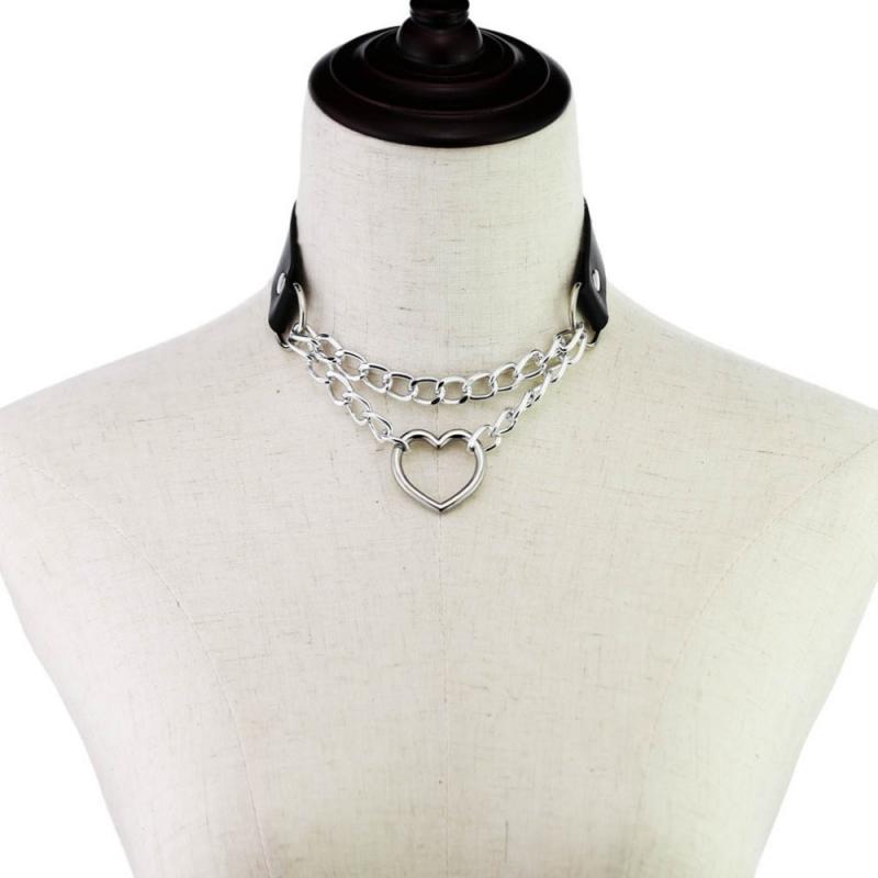 Gothic Hart Ketting Kraag Harajuku Punk Choker Vrouwen Meisjes Zwart Lederen Gesp Chocker Kawaii Sieraden Accessoires