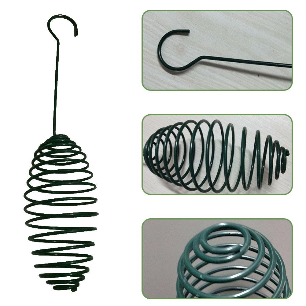 Utomhus trädgård fågelmatare automatisk fågel spiral matningsverktyg med bärkrok metall hängande fett boll hållare 7.5 x 7.5 x 28cm