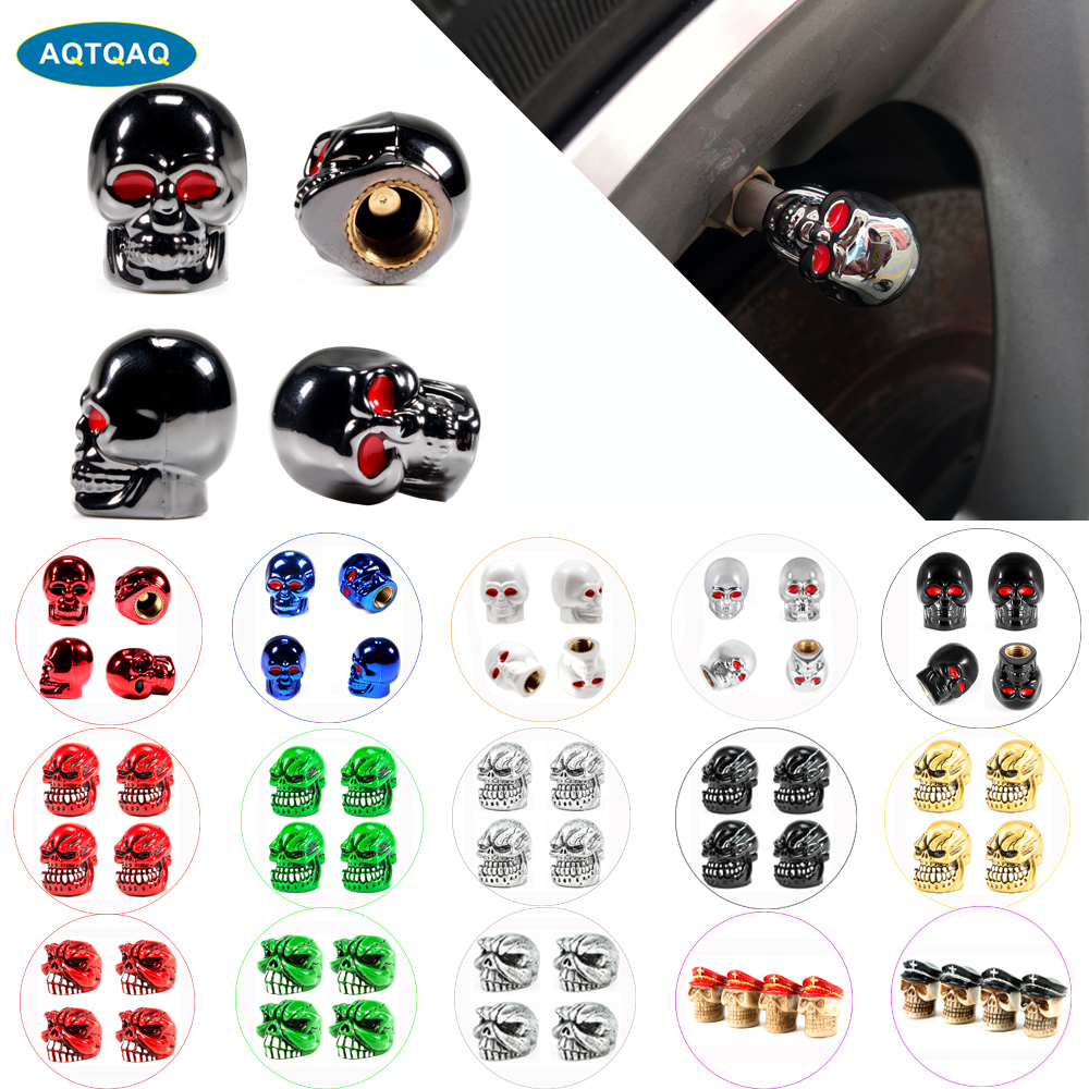 Bouchons de tige de Valve de roue de voiture, 4 pièces/ensemble, Style crâne de voiture universel, noyau en cuivre antirouille, moto, vélo