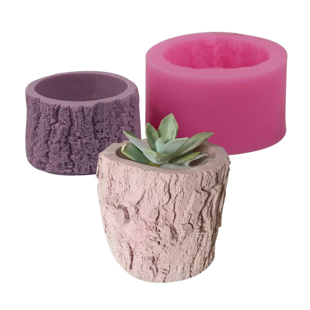 3D Tree Stump Shape Succulent Plant Flower Pot Silicone Mold Gypsum Cement Fleshy Flower Bonsai DIY Ashtray Candle Holder Moulds