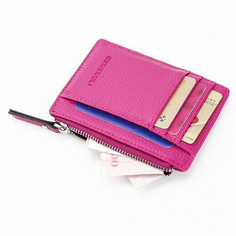 Wallet Mini Leather Card Holders 8 Card Slots Purse Small Men Wallet Women Zipper Pocket Ultra Thin Wallet: rose Red