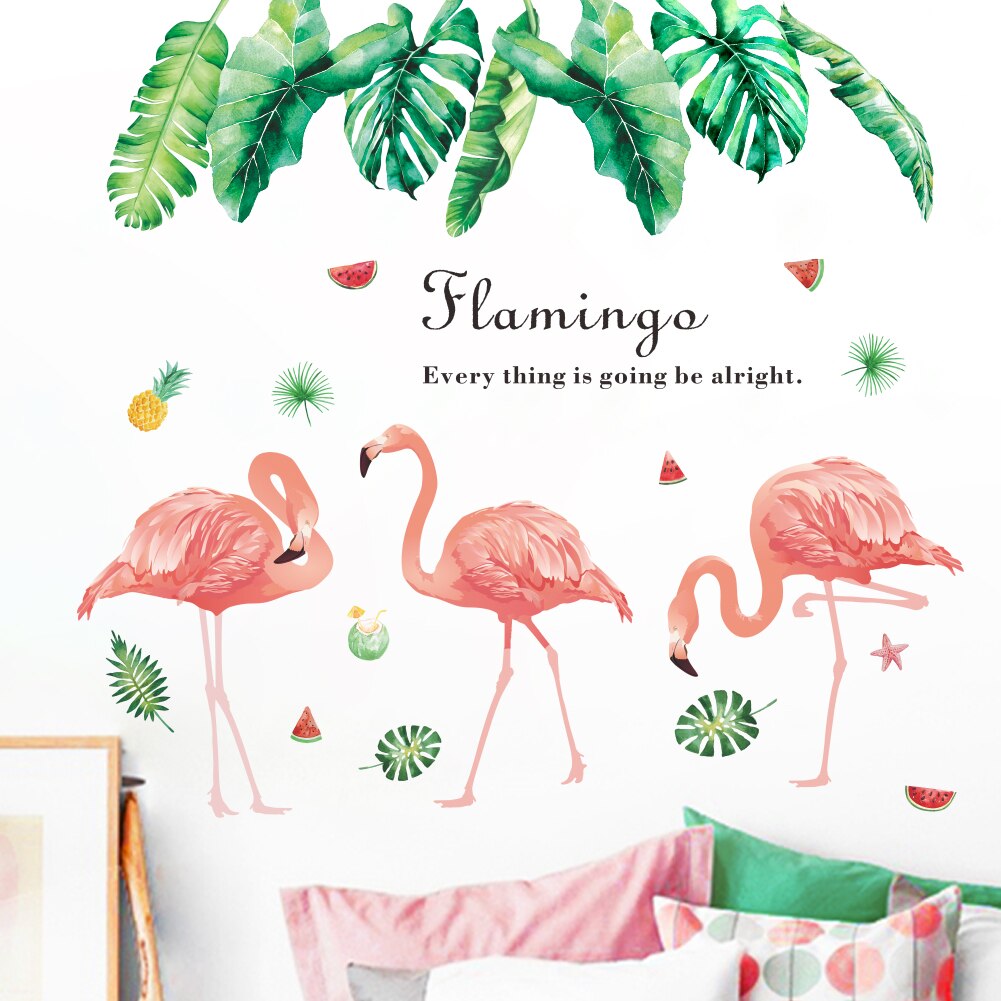Tropiske tre blader blomst flamingo veggklistremerker diy grønne plante blad veggdekor til stue hjemmeinnredning veggmalerier: Grå