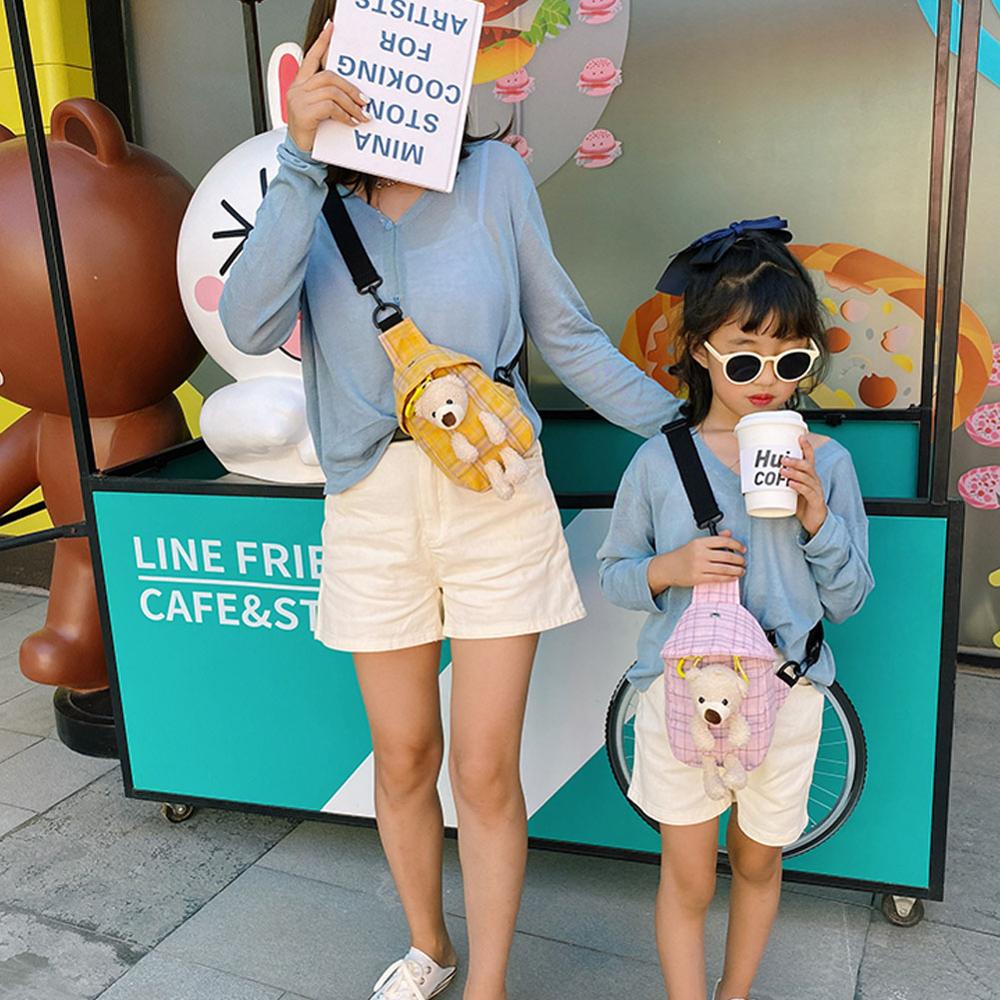 Kvinner søt bjørn rutete messenger bag dame lerretsveske rutete mønster brystveske skulderveske