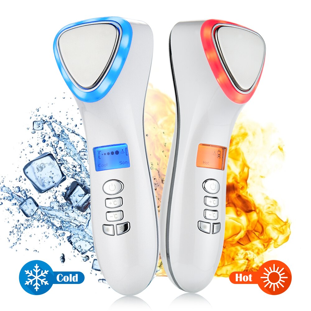 LED Light Beauty Devices Cold Hammer Skin Rejuvenation Ultrasonic Vibration Massager Face Lifting Tool Machine Cryotherapy
