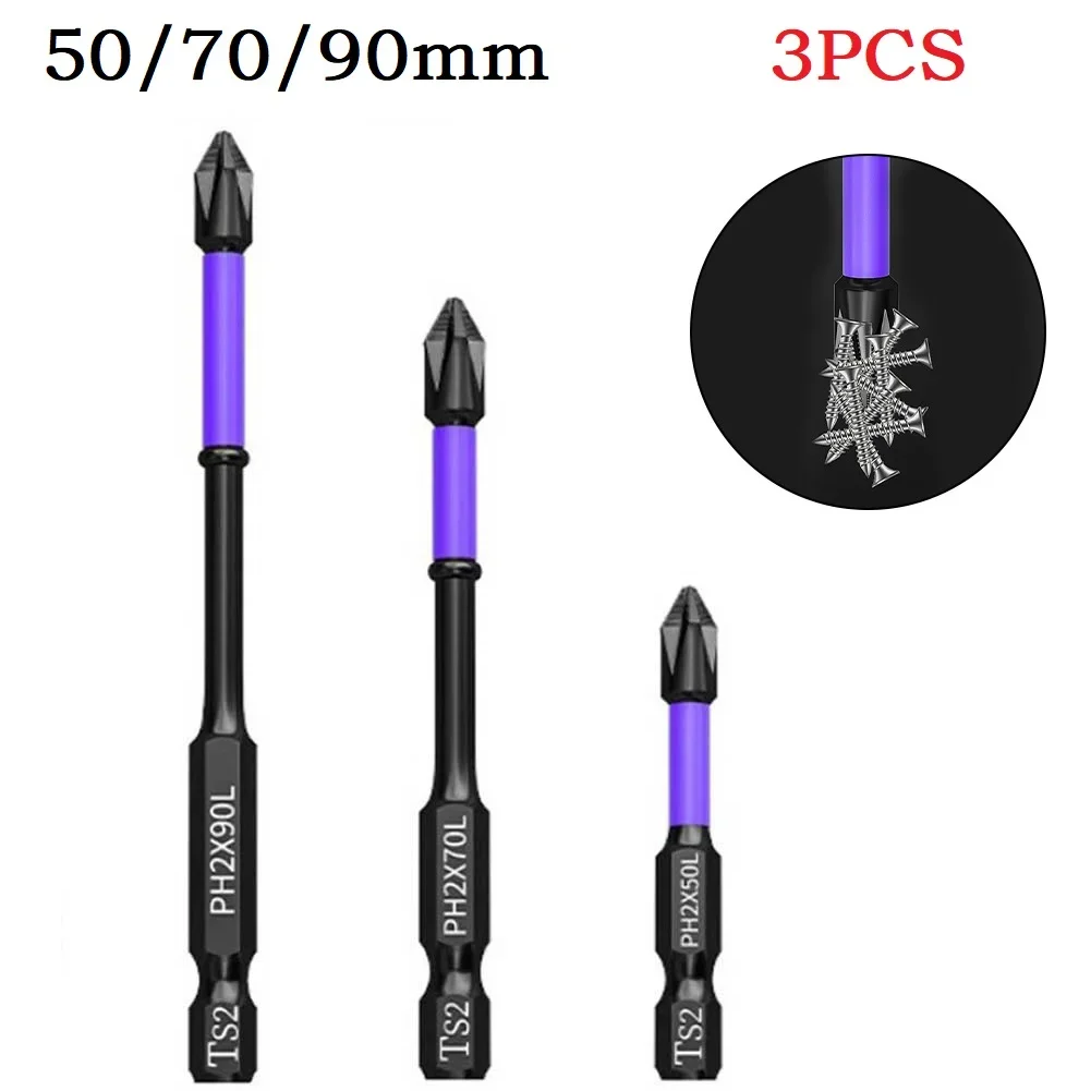 1pc ph2 magnetiske skrutrekkere med batchhode og krysshardhet, slagbor, 25/50/65/70/90/150mm sklisikre skrutrekkerbits