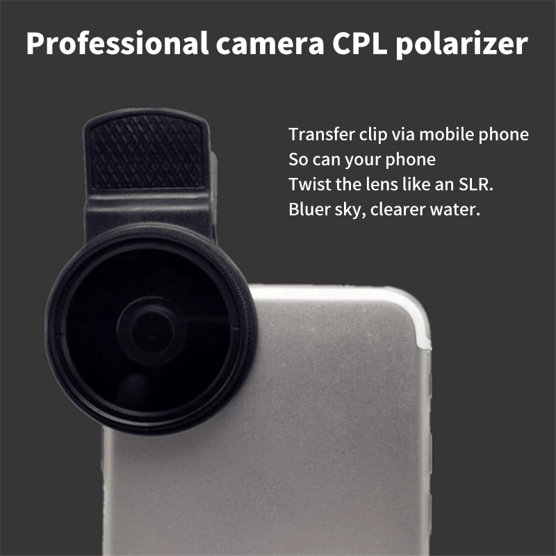 Caméra circulaire avec filtre CPL, 37mm, 52mm, accessoires noirs, universel, avec clip, portable, , téléphone, objectif grand angle