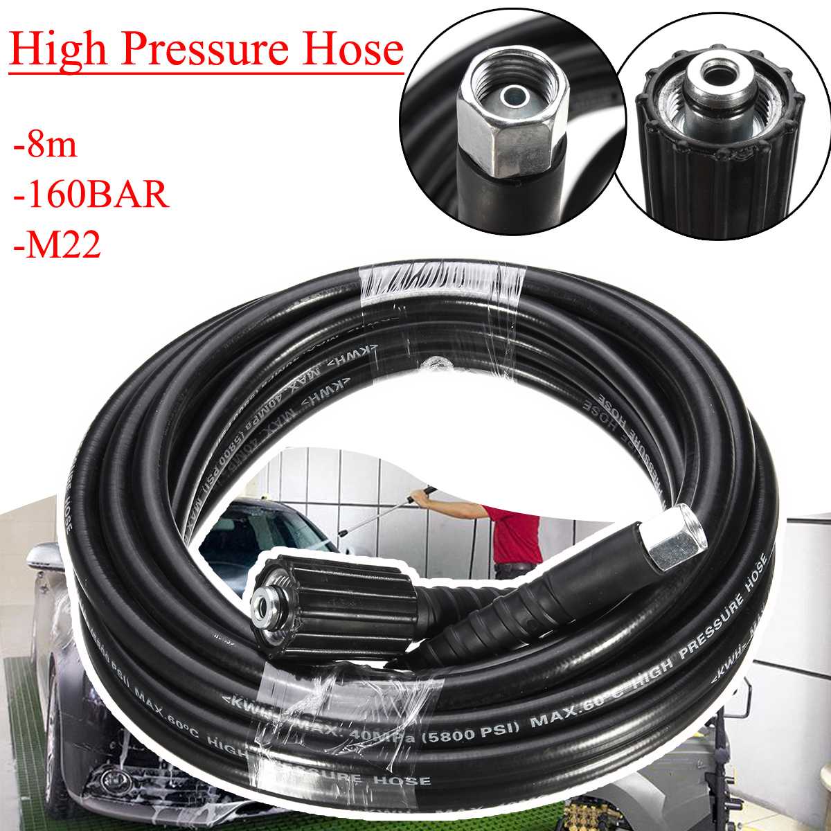 8 meters High Pressure Washer Water Cleaning Hose Extension Hose M22 160 Bar High Pressure Cleaner Car Wash