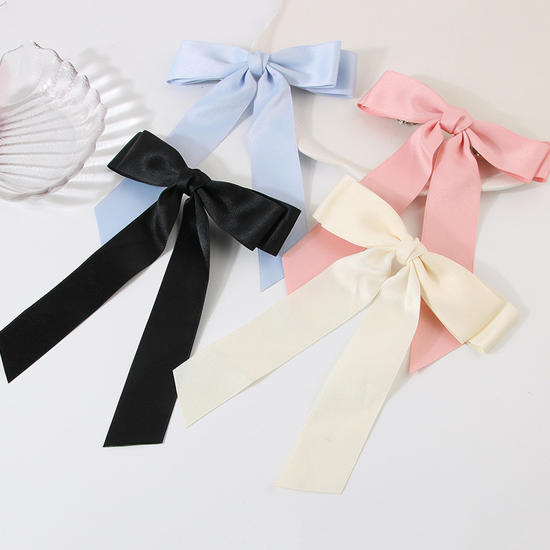 Vintage laço grande clipe de cabelo para mulheres, grampos de cabelo de fita longa presilhas Headwear para menina acessórios de jóias de casamento