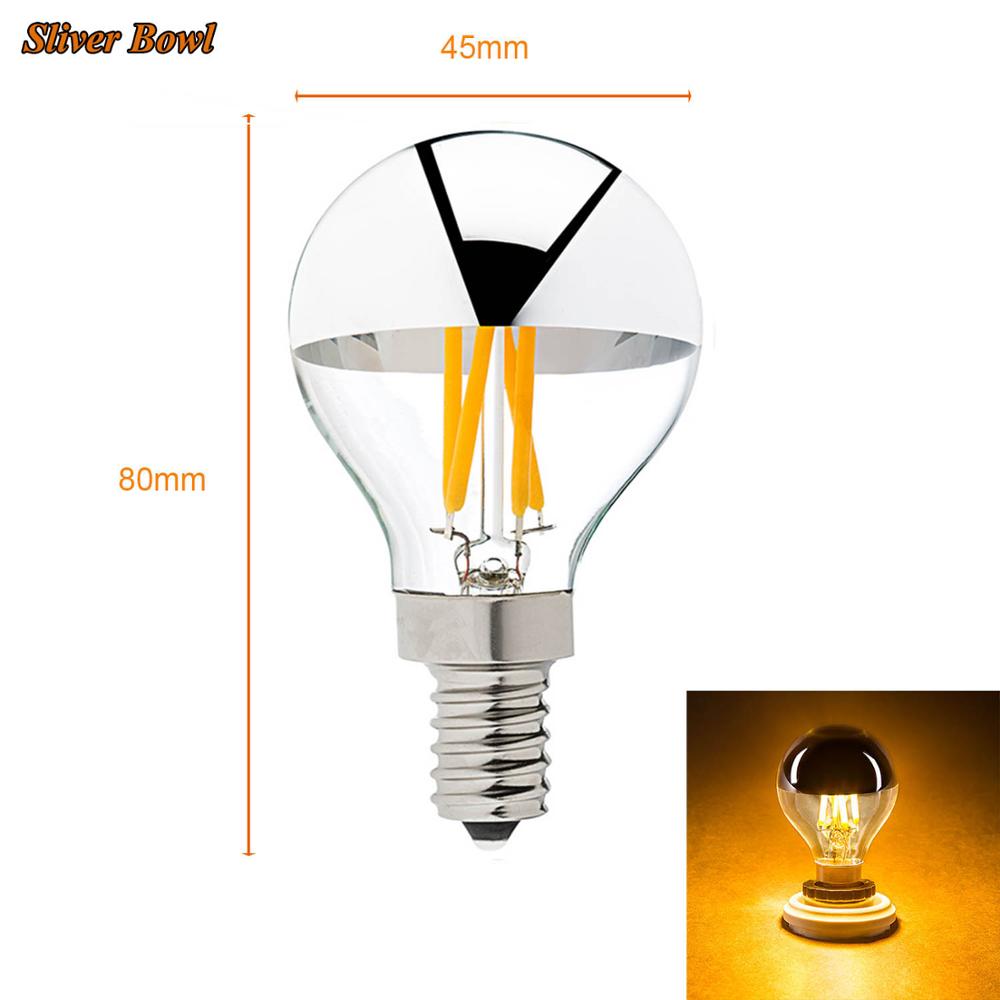 Grensk E14 Led Filament Dimmable Sliver Light Bulb G45 Gold Mirror Top Retro Globe Lamp 4W Led Edison Bulbs E12 Warm White 2700K: Sliver Mirror / 4W E14 220V