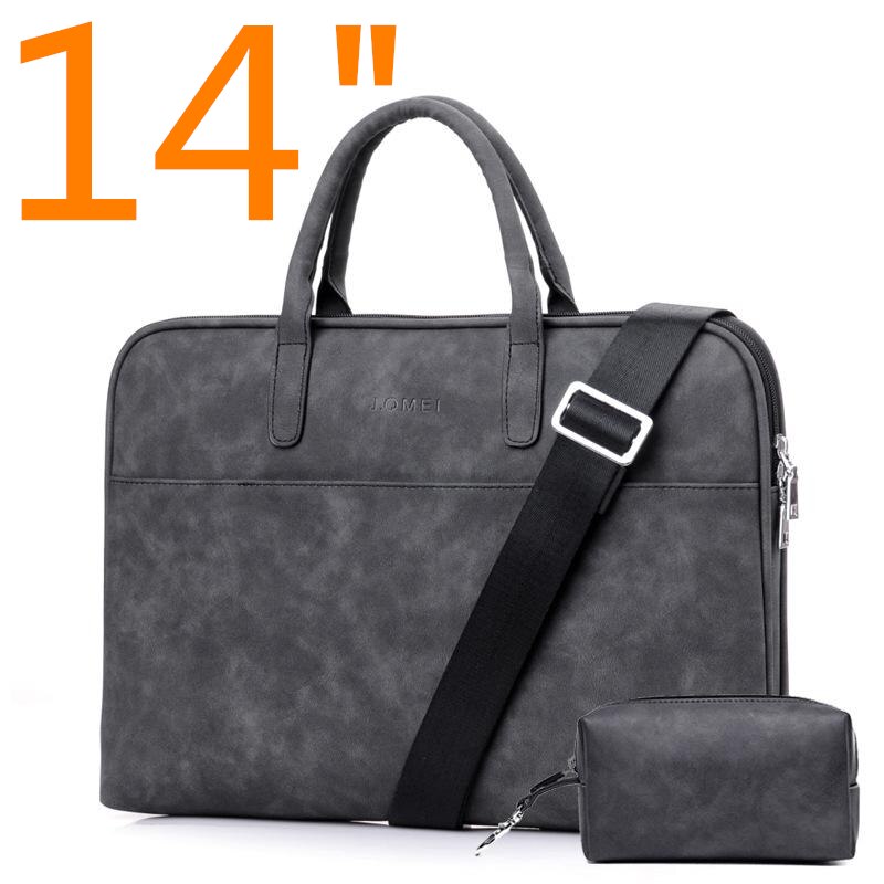 Waterproof PU Leather Laptop Case 13 14 15 Inch Business Handbag Notebook Tablet Briefcase with One Extra Adapter Bag: Blackgrey-14inch