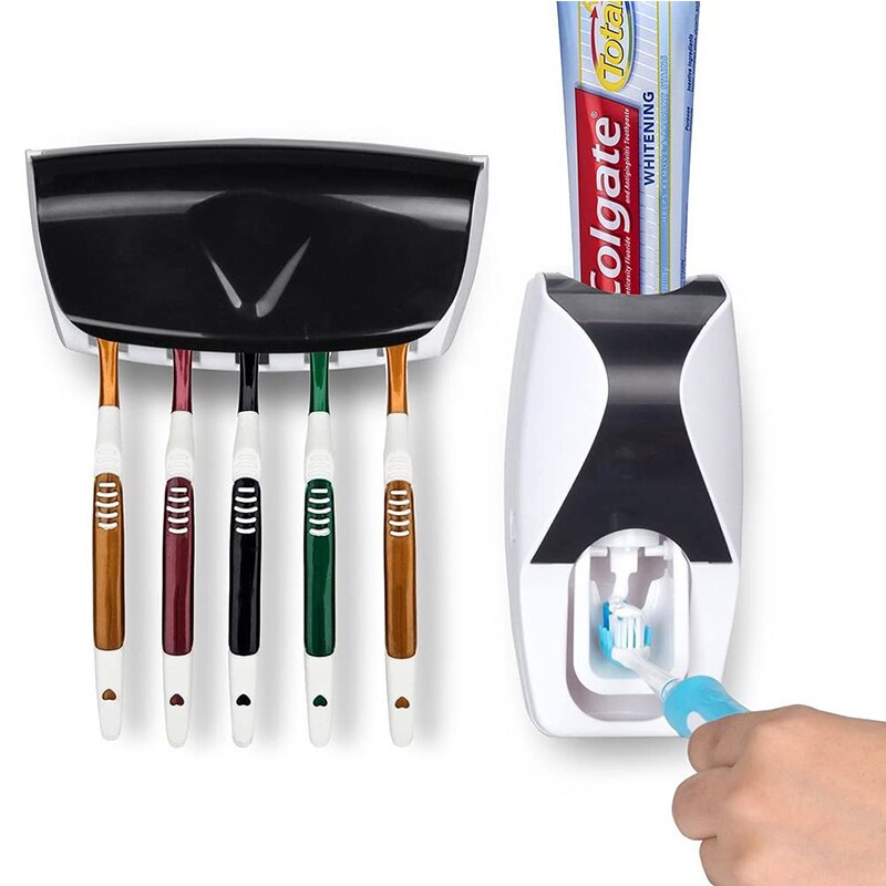 Automatische Tandpasta Dispenser + 5 Stuks Tandenborstelhouder Set Badkamer Accessoires Set Wall Mount Rack Tandpasta Squeezers