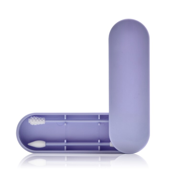 Bastoncillos de algodón reutilizables de silicona para limpieza de orejas, 2 unidades por caja, bastoncillos de algodón lavables para maquillaje: Púrpura