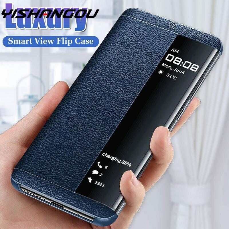 PU Leather+Hard PC Window View Smart Flip Case For Xiaomi Redmi Note 8T 8 7 Pro 8A 7A Smart Window View Cowhide Flip Case Cover