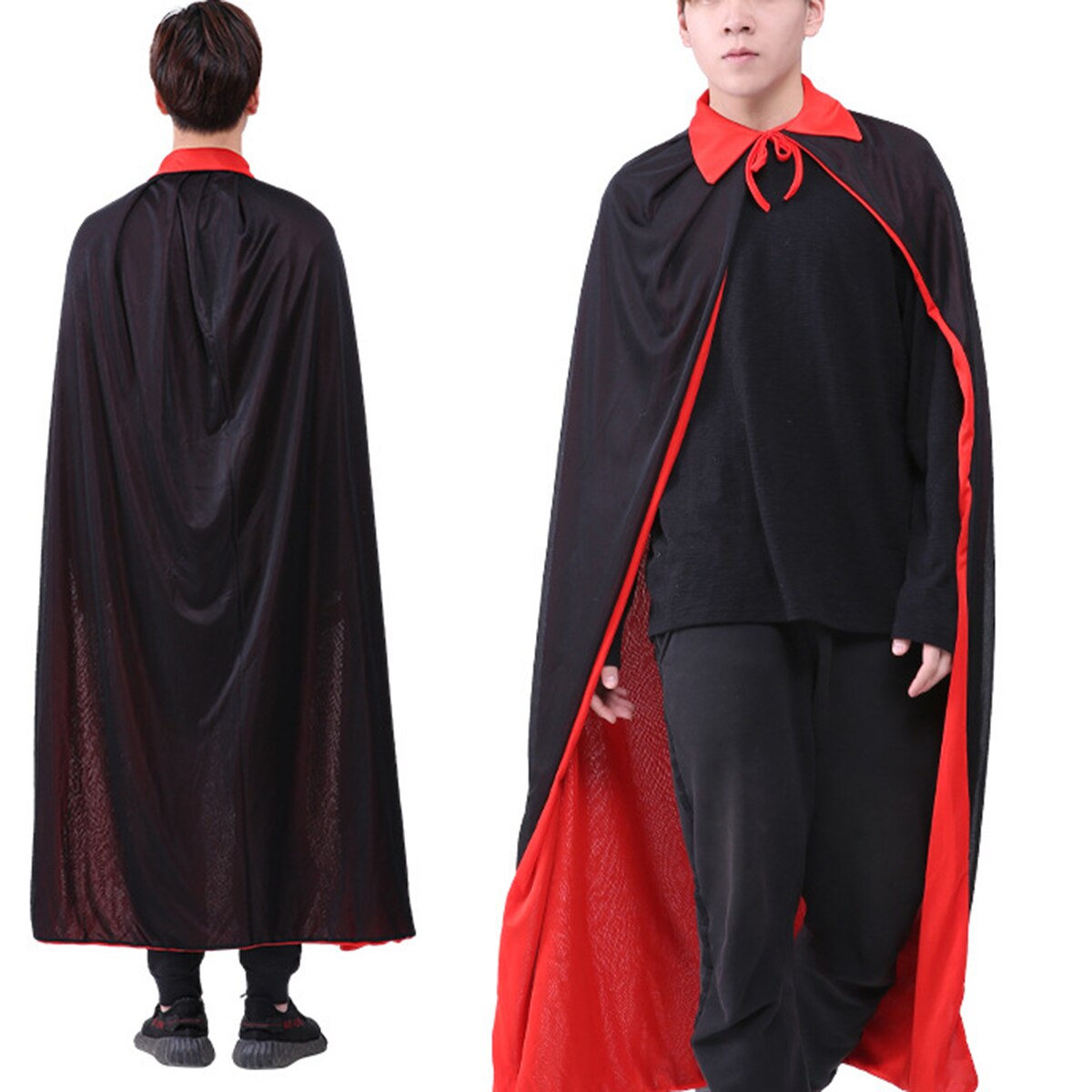Halloween Kostuums Voor Jongens En Meisjes Mannen Kraag Of Hooded Death Vampier Mantel Cape Gown Rood Zwart 2 Side Wear party Robe