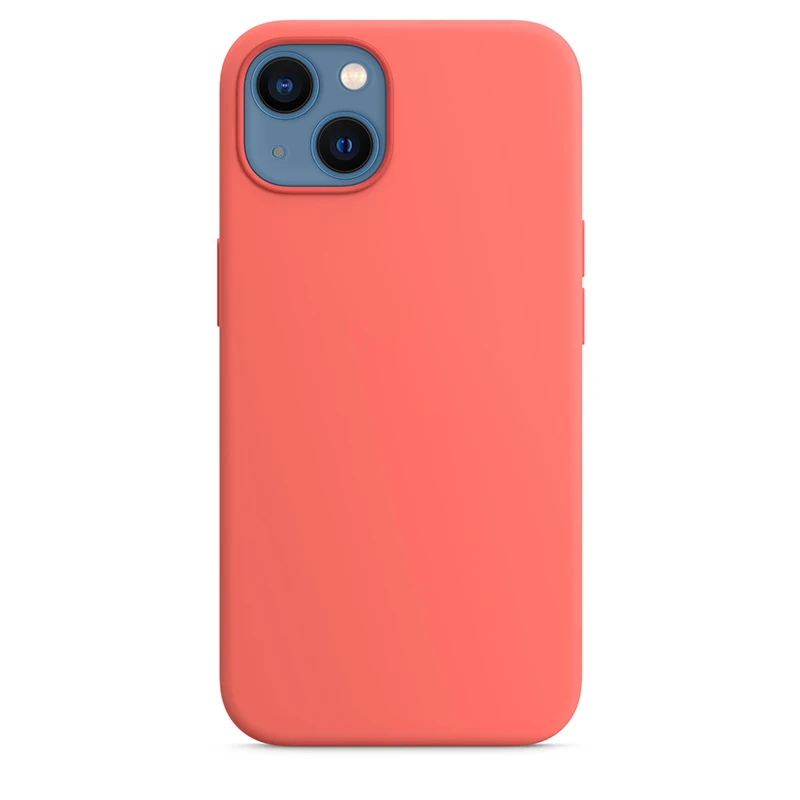 Funda de silicona líquida de animación oficial para iPhone 13 Pro Max 13 Mini con funda Magsafe, funda protectora de carga inalámbrica: Mezclilla / Naranja