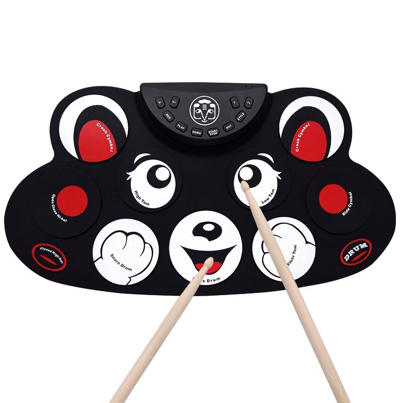 Compact Size USB Roll-Up Silicon Drum Set Digital Electronic Drum Kit 9 Drum Pads with Drumsticks Foot Pedals: G603 red bear