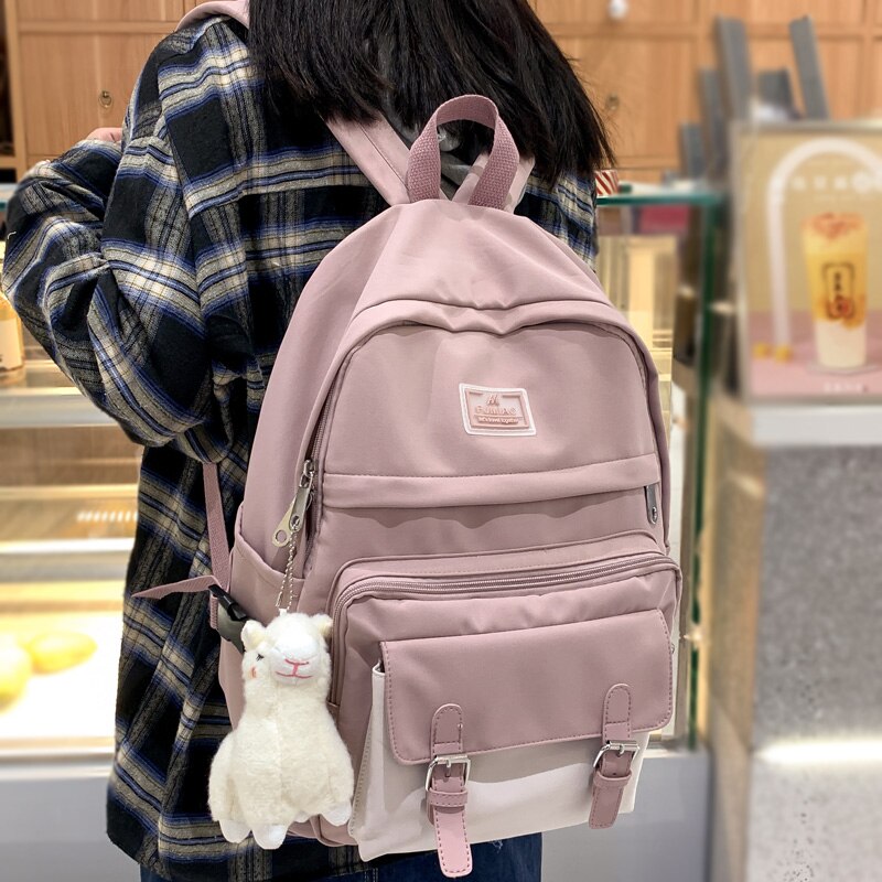 DCIMOR-Mochila de nailon impermeable para mujer, bolso de viaje con hebilla para cinturón, Mochila escolar con bolsillo, Kawaii, para adolescentes