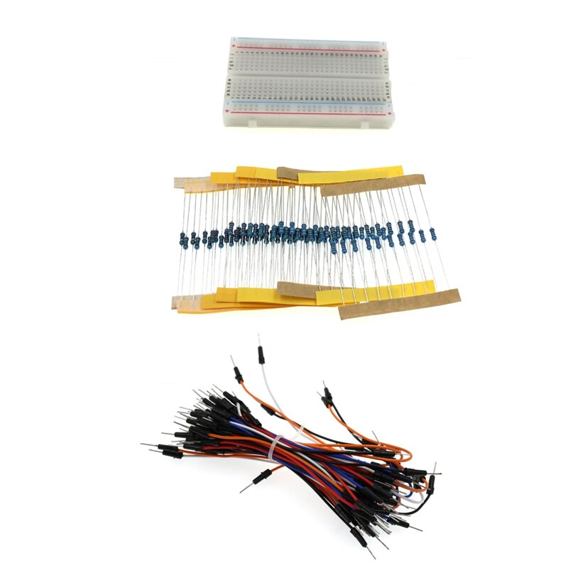 Kit de iniciación para resistencias de Arduino, LED, condensador, cables de puente, resistencia para placa de prueba