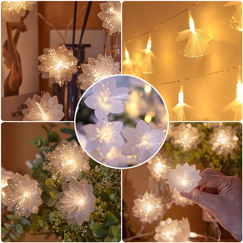 2/3M LED Glasvezel Fairy Light Batterij-aangedreven Garland Kerst Decoratie Party Nieuwjaar Decor Kunstbloemen Festoen