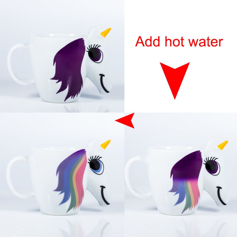 Tegneserie enhjørning krus misfarging kopp for 3d enhjørning kopp caneca magisk krus farge skiftende magisk hest kopper kaffekopp