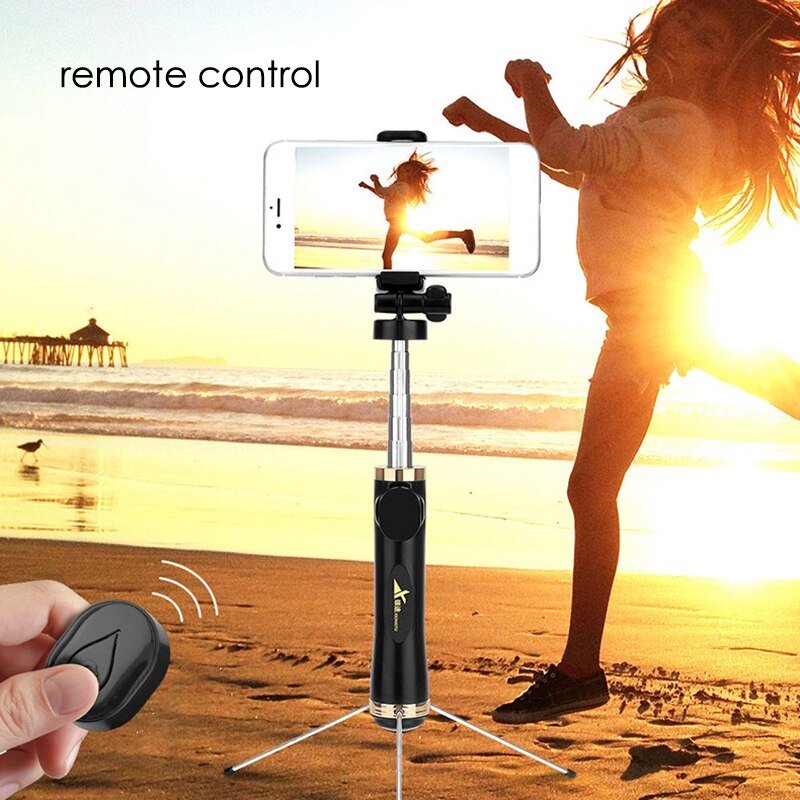 Selfie-stick-stativ mit abnehmbarem schminkspiegel, kabelloser fernbedienung, stabilisiertem, einziehbarem stativ