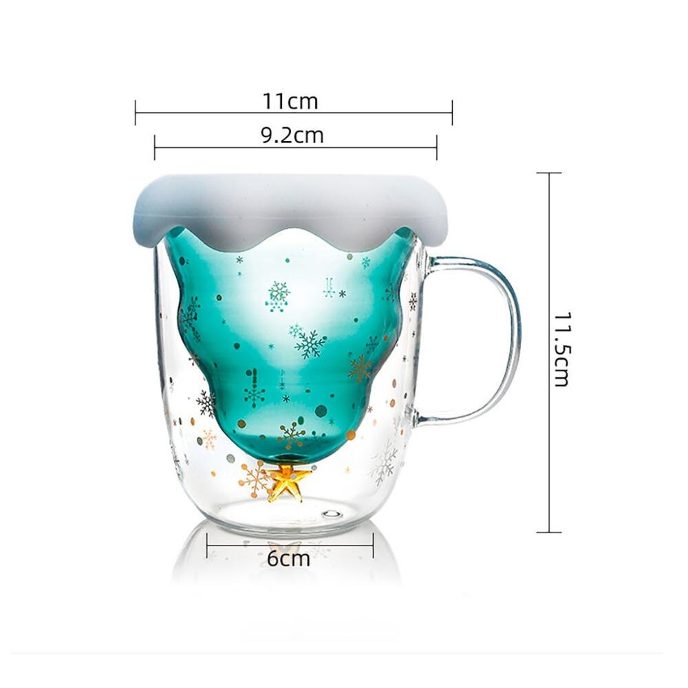 Taza de cristal con tapa para árbol de Navidad, taza de café de vidrio de doble pared resistente al calor con tapa, creativos de Navidad para niñas, 300Ml