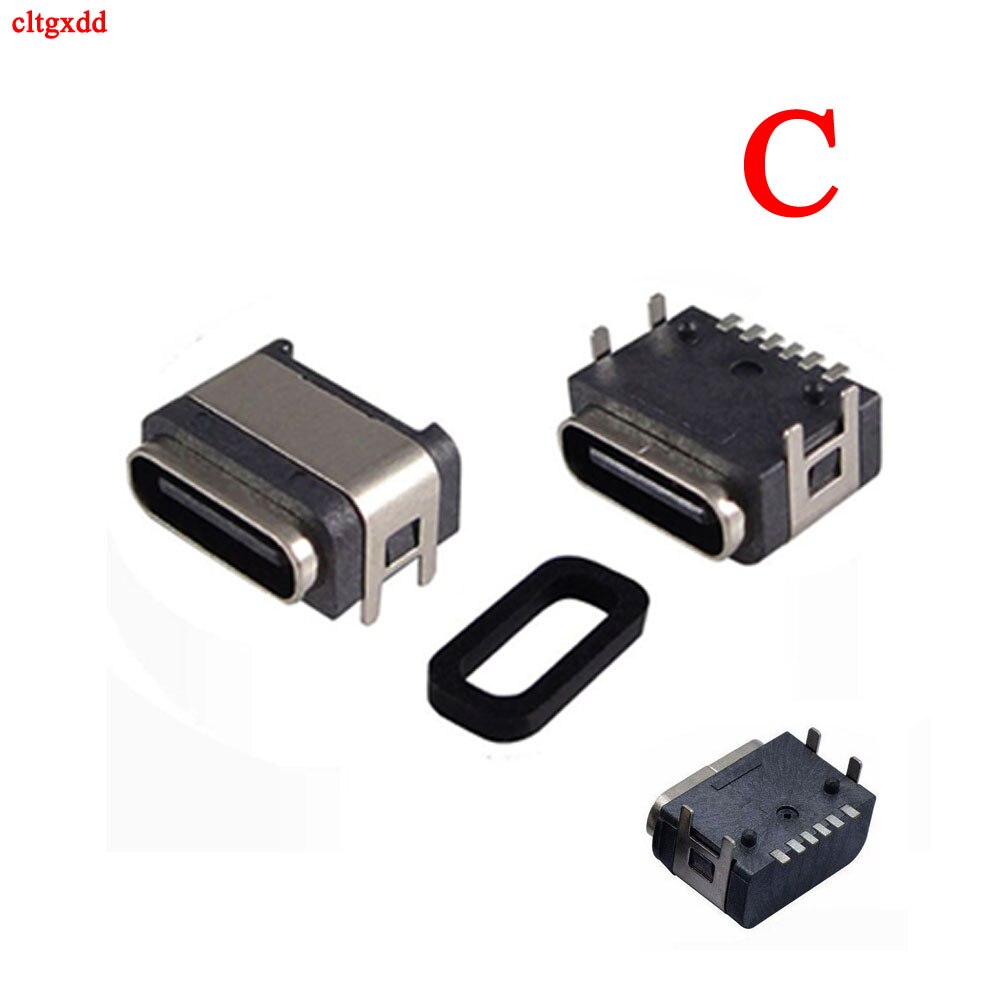 2Pcs Micro USB Type c 3.1 USB 2.0 Female Jack 4P 6P 4 Feet Smd Inline Panel Waterproof Dwaterproof Water Diy Connector Repair: C