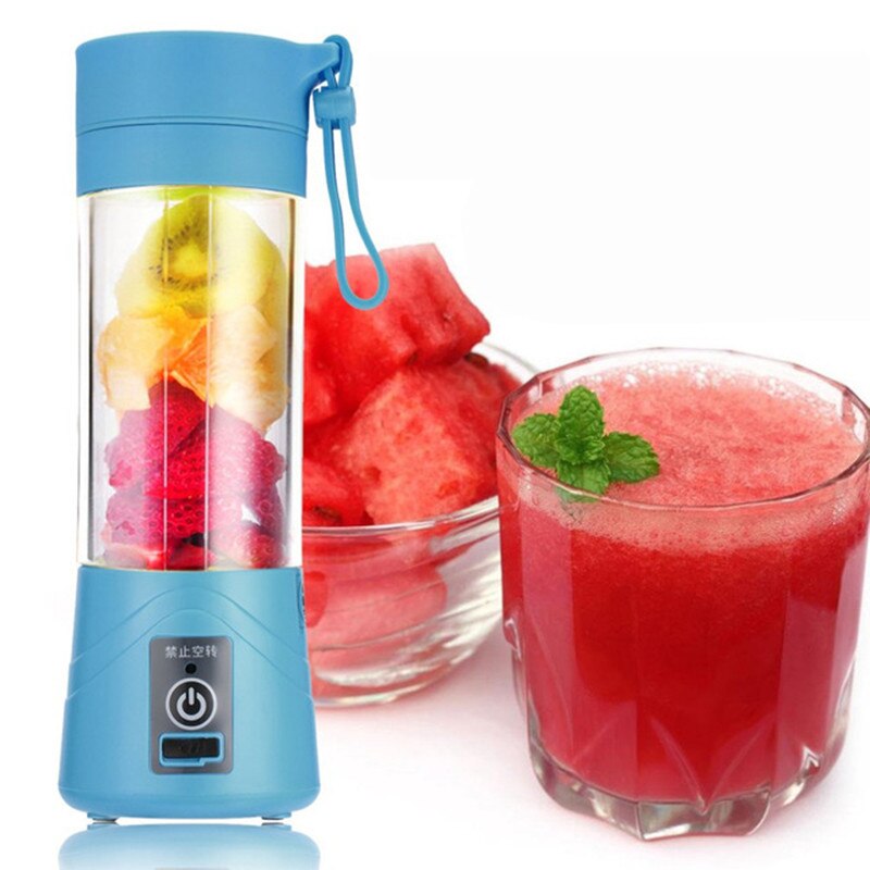 380ml USB Rechargeable Juicer Bottle Cup Juice Citrus Blender Lemon Vegetables Fruit Milkshake Smoothie Squeezers Reamers Bottle: Blue