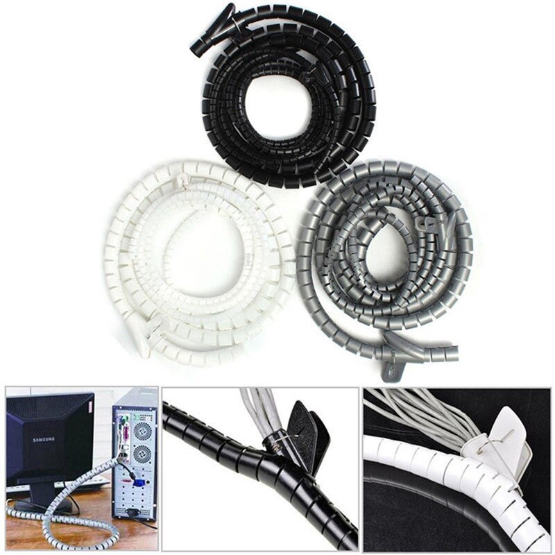 1m til pc  tv 10/25mm kabelbanding arrangør spiral wrap ryddelige ledningstråd arrangør linje kabelklipsbinder fixer fastgørelsesholdere