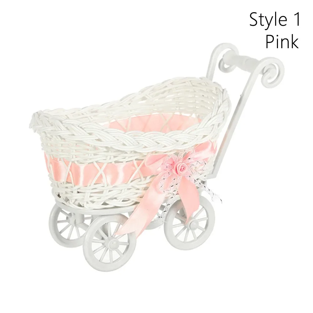 Hand-Woven Small Cart 2 Styles Flower Fruit Storage Basket Flower Basket For Plant Home Wedding: black