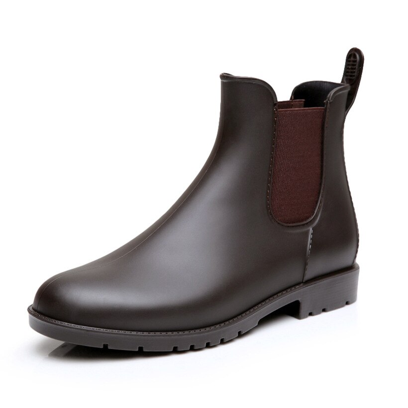 Mens Rubber Rain Boots Chelsea Boots Men Casual Slip On Waterproof Ankle Boots PVC Shoes Pointed Toe Low Top Rainboots99: Brown / 8.5