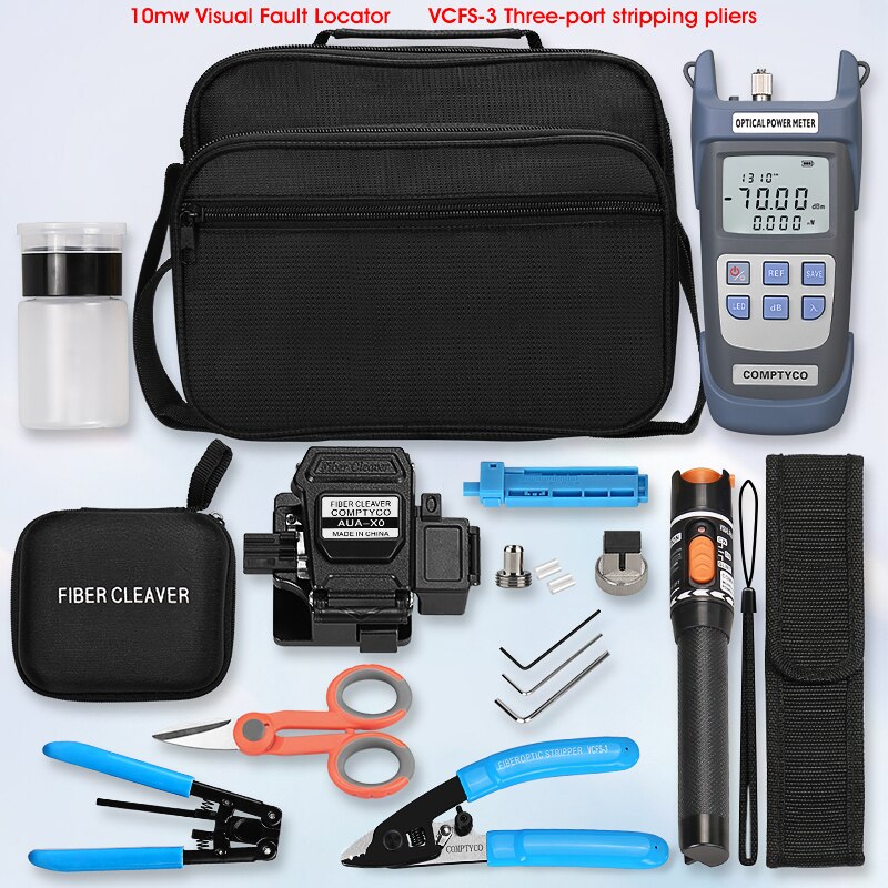 AUA-XO FTTH Tool FTTH Fiber Optic Tool Kit with Fiber Fibra Optica Power Meter and 10mW Visual Fault Locator