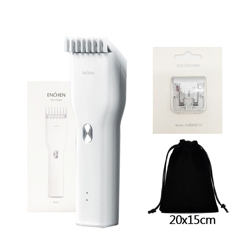 ENCHEN Boost Electric Hair Clippers Trimmers Men Cordless Rechargeable Ceramic Blade Barber Hair Cutter Machine: White Set2
