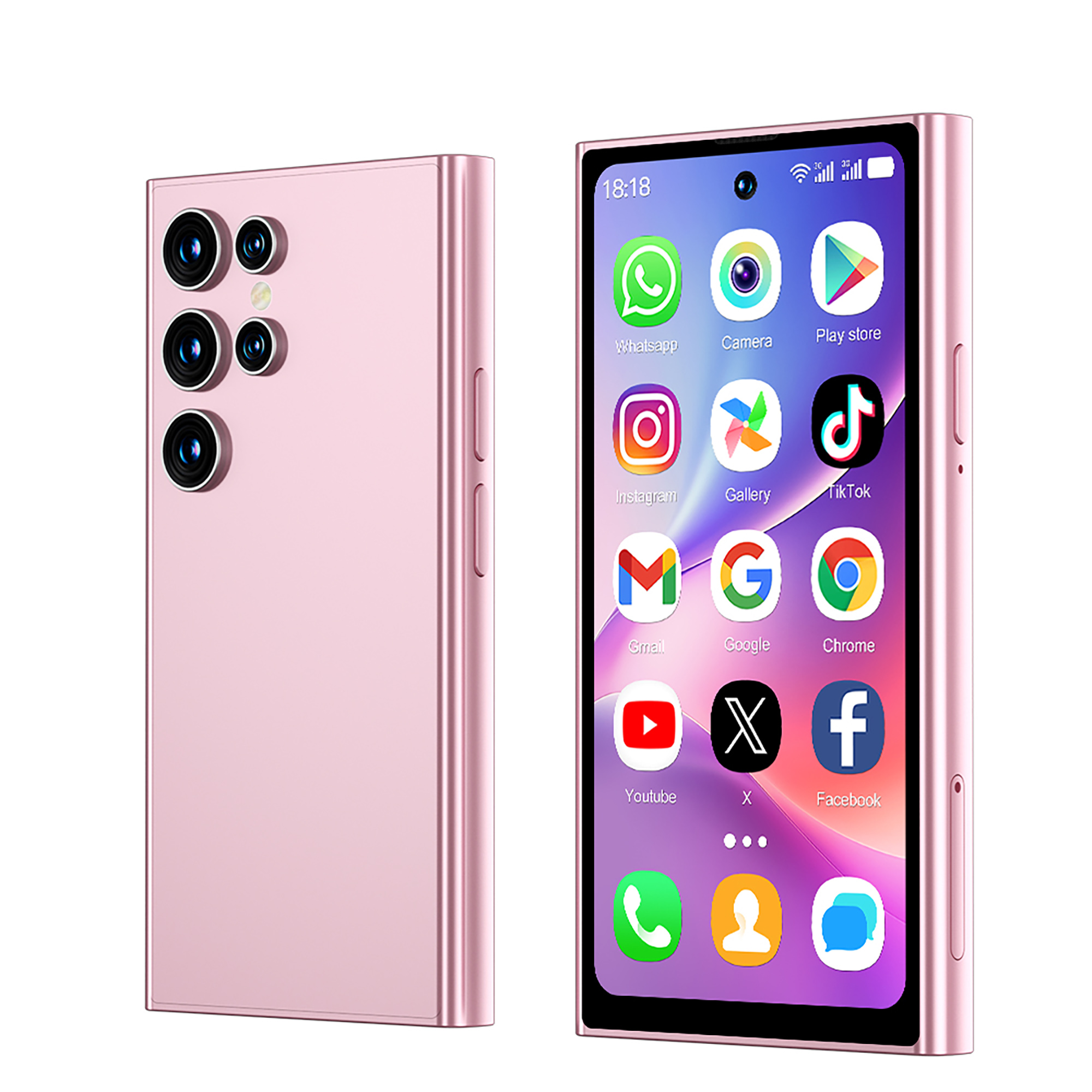 SERVO S27 Mini Android kleine Smartphone 3G WCDMA 16GB Rom abspielen Geschäft WiFi Gesicht Freischalten 4,0" Niedliches Mobiltelefon Dual SIM bereithalten: Rosa