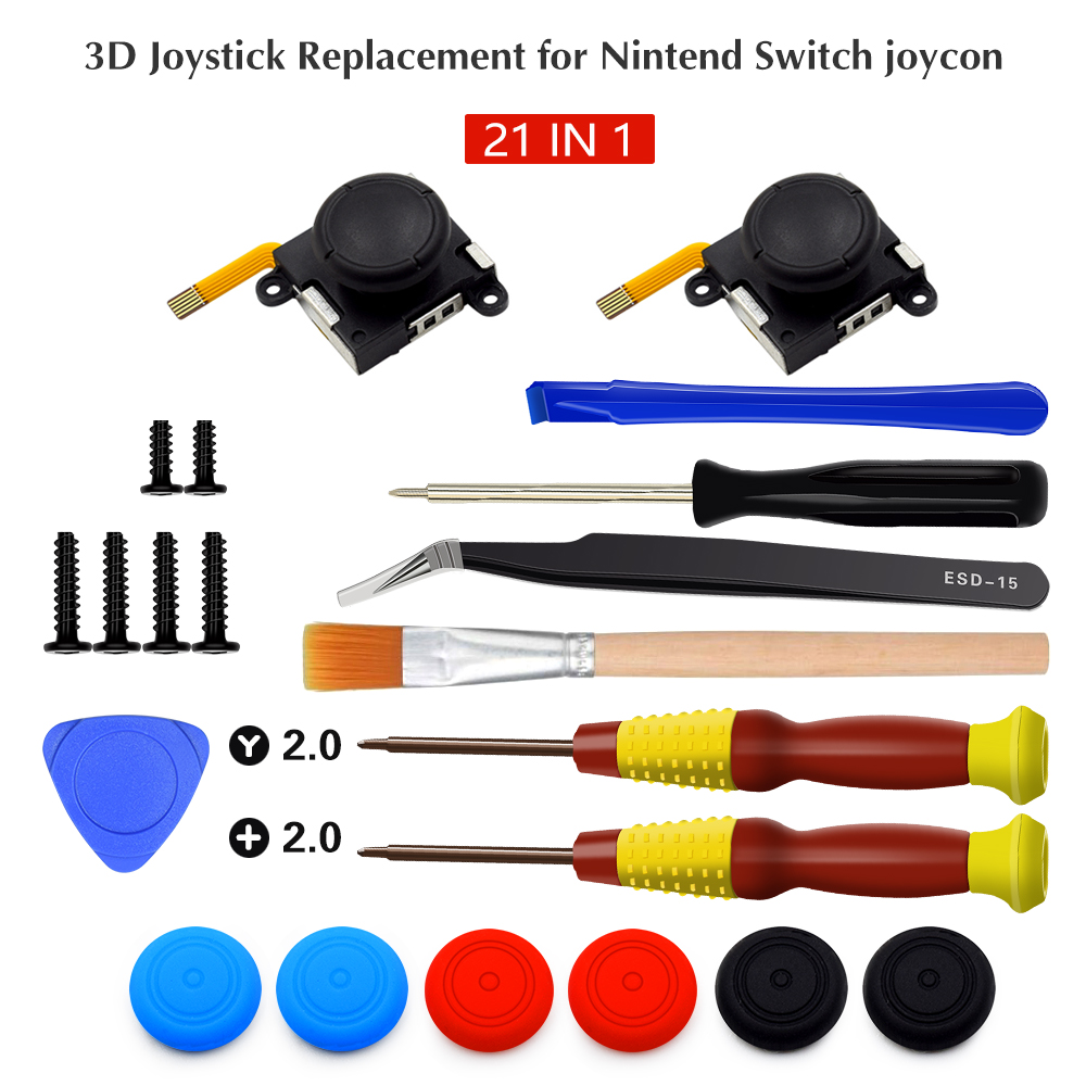 3D Analog Joystick Thumb Stick For Nintend Switch Joy Con Controller Sensor Replacements Parts Accessorie Module Repair Kit Tool: 21 in 1 oem